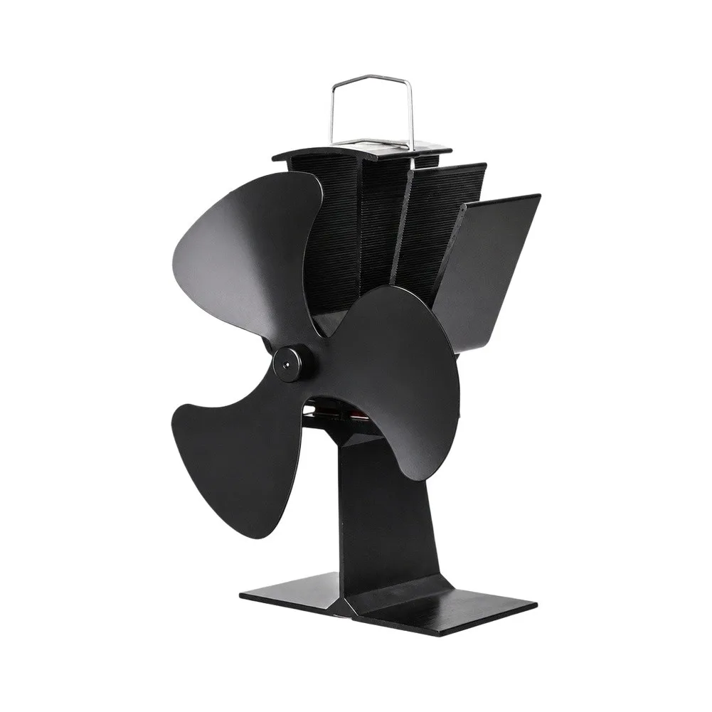 Silent Triple-Blade Metal Fireplace Fan Heat-Powered Operation for Wood Burning Stoves 19x16x12cm Efficient Airflow Design