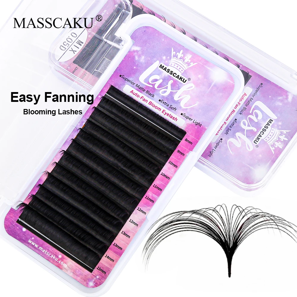 

MASSCAKU Easy Fan Volume Lashes Extension Mix 8-15mm Fast Blooming Flowering Pre-bonded Professional Lash Natural Soft Eyelashes