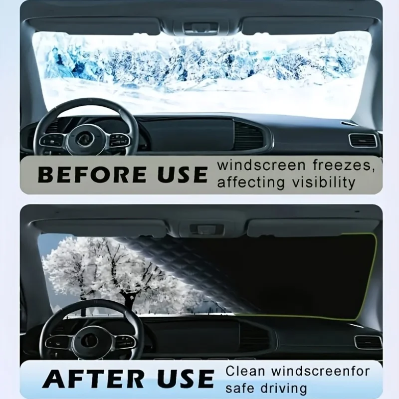 磁気式＆固定ストラップ付き車用フロントガラス雪カバー - 高耐久オックスフォード生地全天候型フロントガラスプロテクター（UV/日よけ付き）