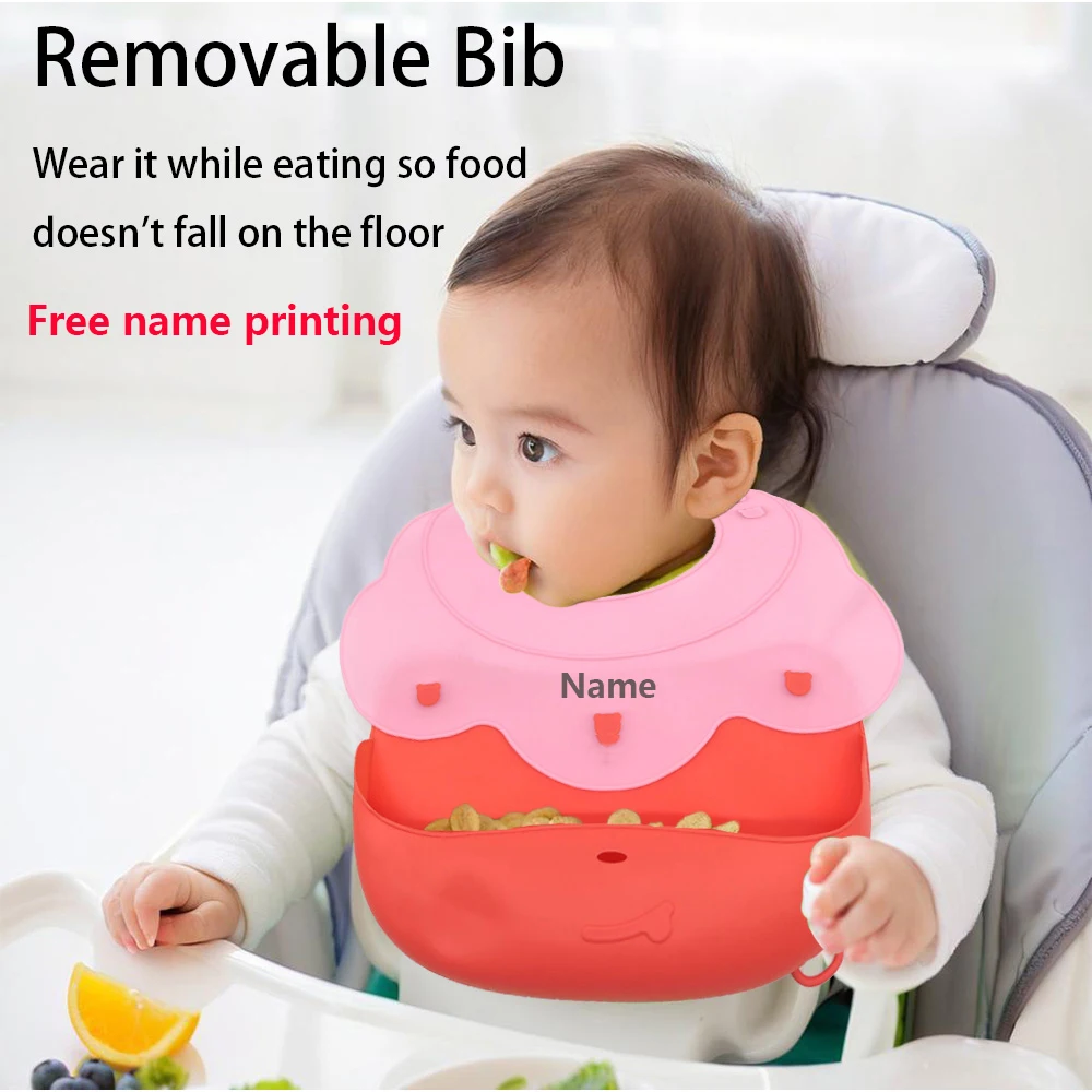 

Free name printing Personalized name Customized baby tableware Bib with detachable separate bib
