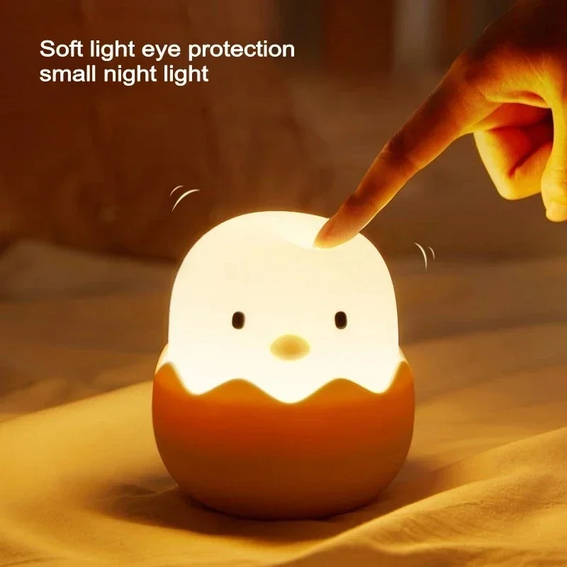 Led Children Touch Night Light Soft Silicone USB Rechargeable Bedroom Decor Gift Animal Egg Shell Chick Bedside Lamp