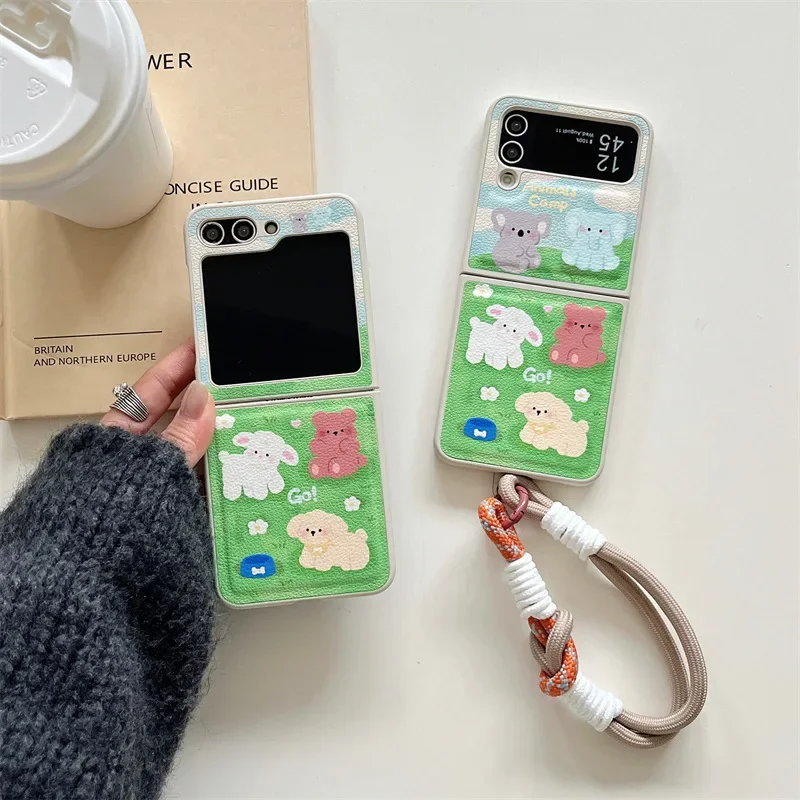 Cute Grassland Animals Phone Case for Samsung Galaxy Z Flip 5 4 3 Back Cover for ZFlip3 ZFlip4 ZFlip5 Hard Case Protective Shell