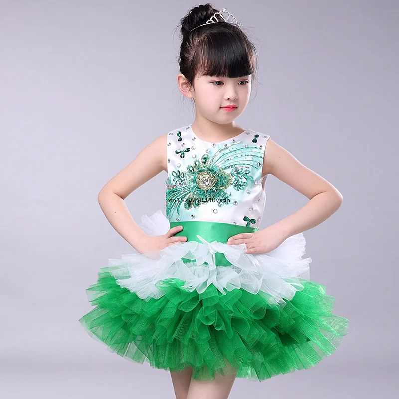 Children's Princess Gauze Sequin Pengpeng Dress Primary and Secondary School Students' Chorus rave jazz dance costume