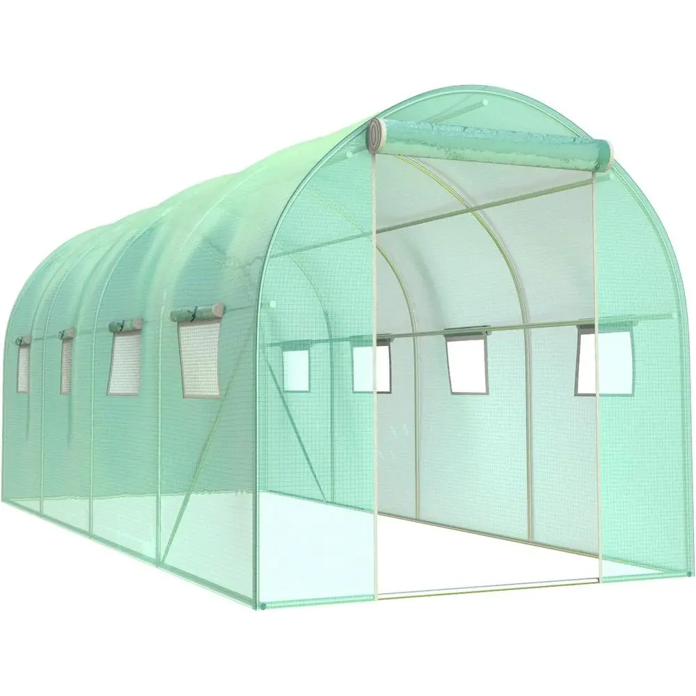 

Sturdy Large Walk-In Greenhouse with Zippered Door and Roll-Up Windows (15' x 7' x 7')