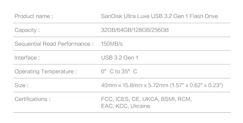 SanDisk Ultra Luxe CZ74 USB 3.1 Flash Drive 32GB 64GB 128GB 256GB 512GB 150MB/s Full Metal Casing Thumb Drive with Encryption