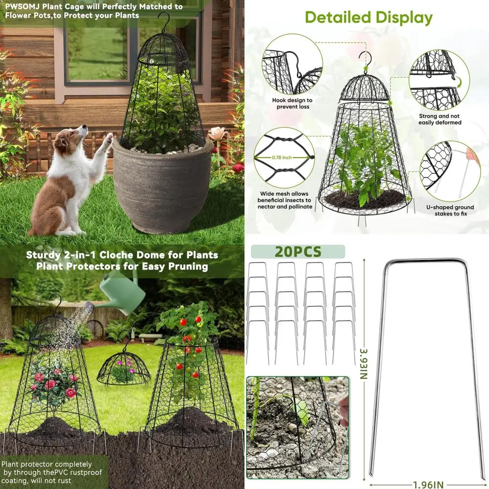 

Large Rustproof Garden Cloches, 6-Pack, 11.81W x 15.35H, Plant Protectors with Removable Tops for Easy Pruning