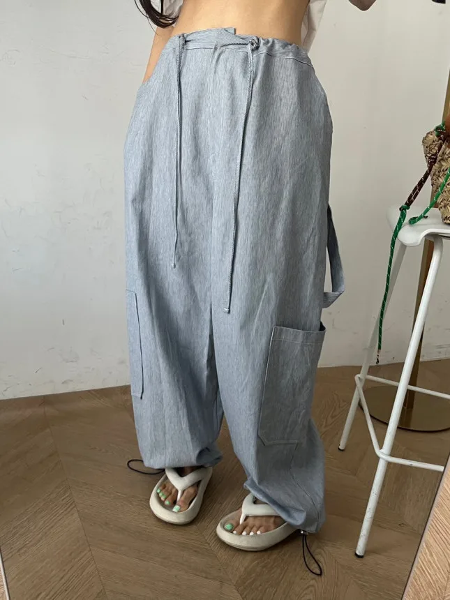 Trendy Dstring Arbeit Hosen frauen Herbst Neue Amerikanische Retro Street Design Große ket Cuffed Casual Hosen Faionable