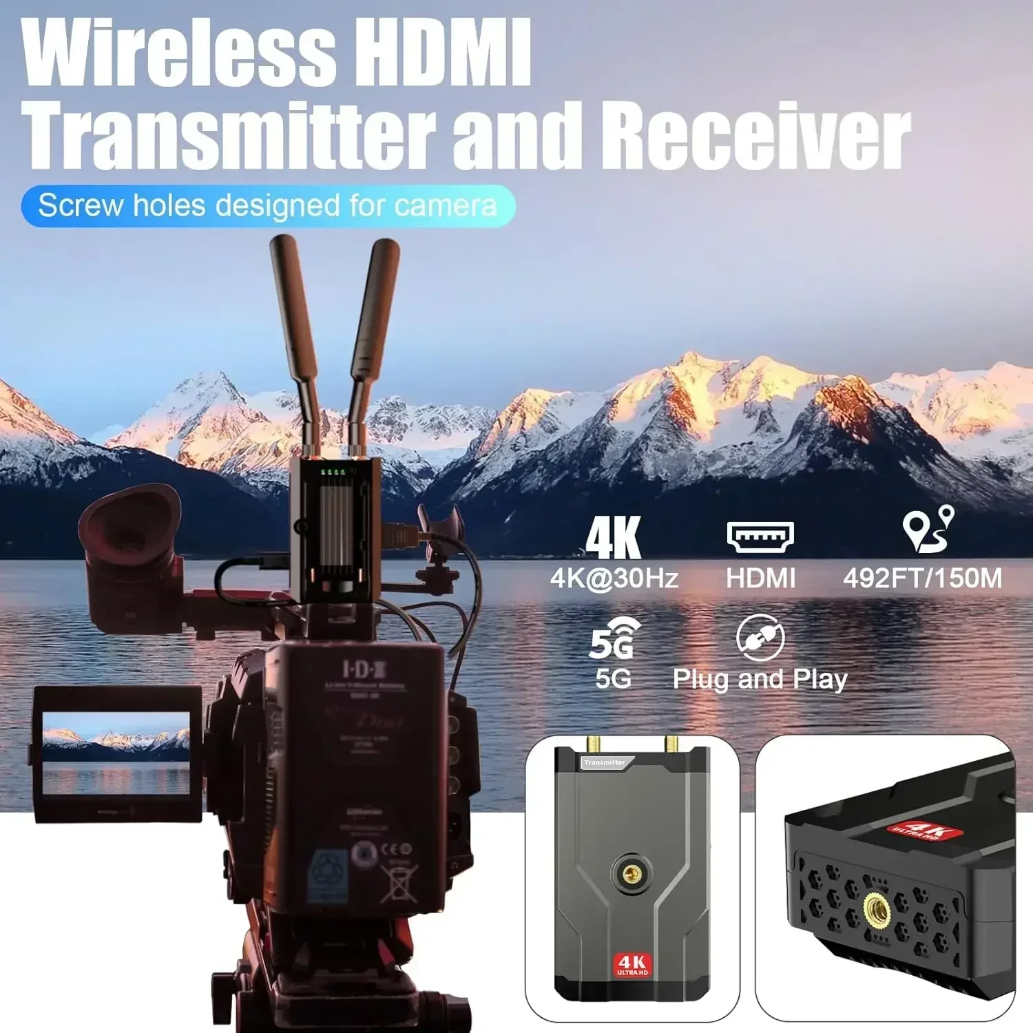 4K Wireless HDMI Transmitter Receiver 150m HDMI Extender Kit 5G Wireless for Audio Video  DSLR Laptop YouTube to TV/Projector