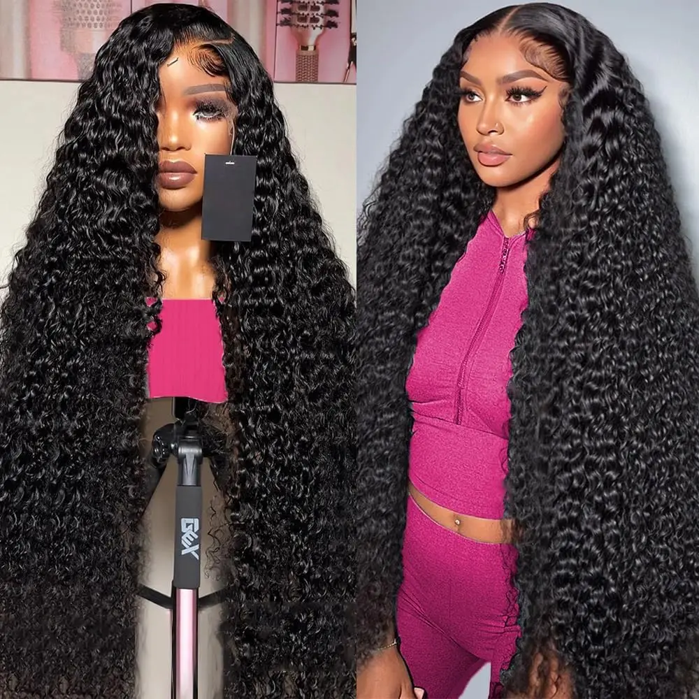 200% Density Deep Curly Human Hair Wigs 5x5 Curly Ready To Wear Transparent Lace Frontal Wig Pre Plucked Frontal Wigs Human Hair