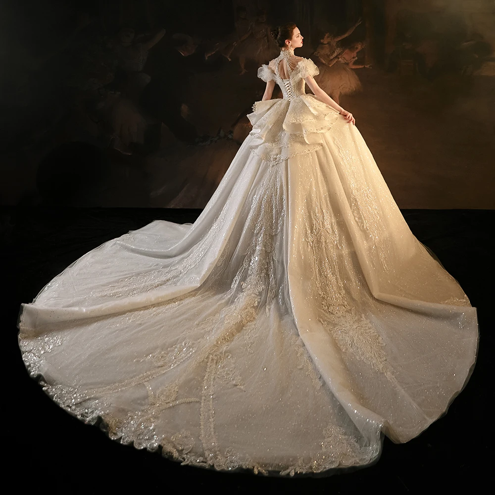 Jancember Exquisite Surprise Price Wedding Dress 2024 Ball Gown O-Neck Cap sleeve Pearls Beading Sequins Robe De Mariée LSMX028