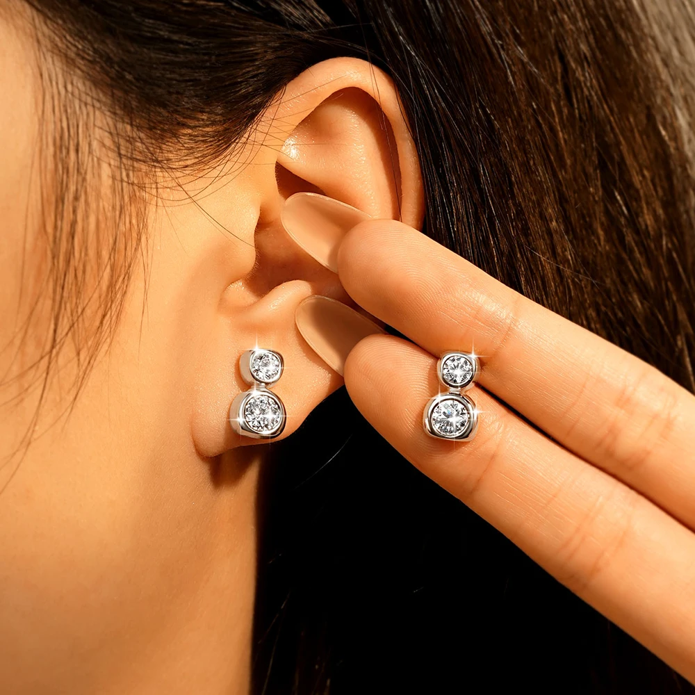 Lnkry 14K Gold Filled Irregular Stud Earrings Sparkling Test Passed 5MM Round Moissanite Earring for Women 2026 Trend Jewelry
