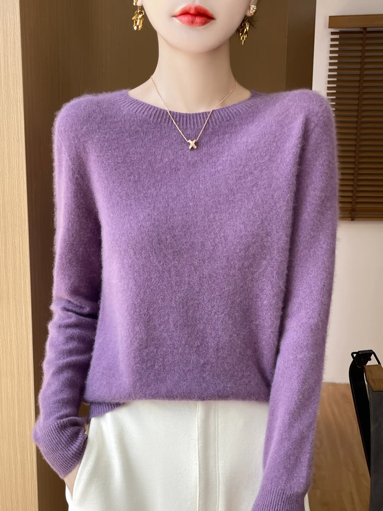 Autumn Winter Women Clothing O-Neck Pullover 100% Merino Wool Sweater New Fashion Cashmere Tops Bottoming Long Sleeve Knitwear