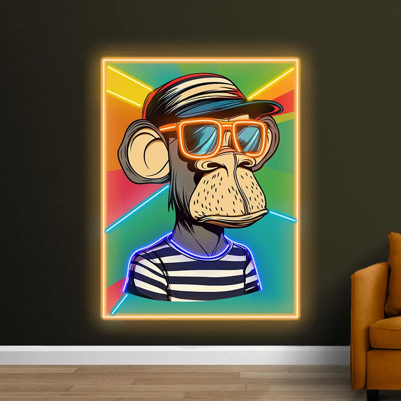 Toysign Retro Monkey with Sunglasses Neon Light - Cool LED Decor for Teen Room, Game Room, Unique Birthday Gift - Orange Frame