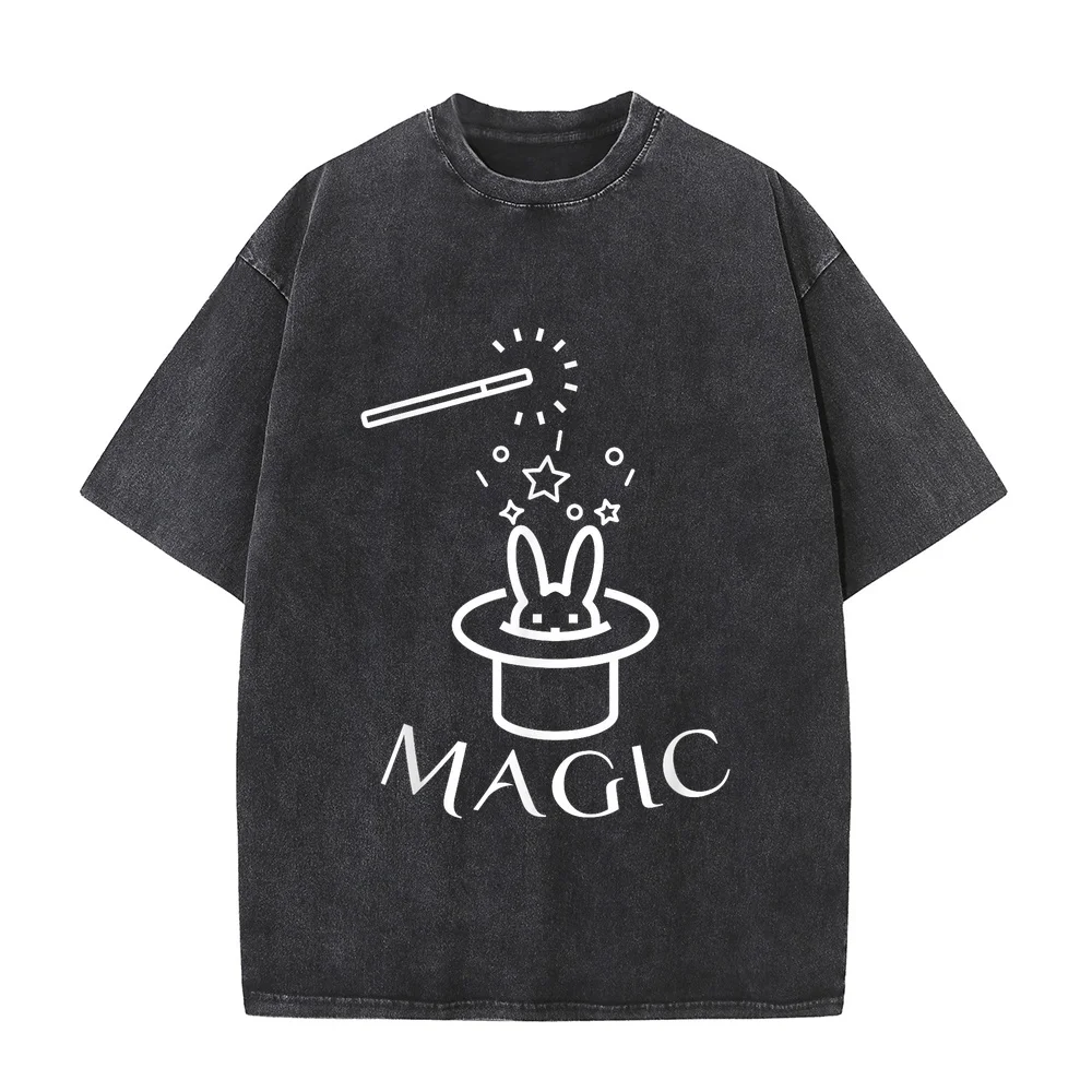 Rabbit in Magic Hat with Wand Magician T-Shirt Men's Clothes Anime 반팔티 Cotton Gift Funny Short Round Men Shirt Quote Tee Casual