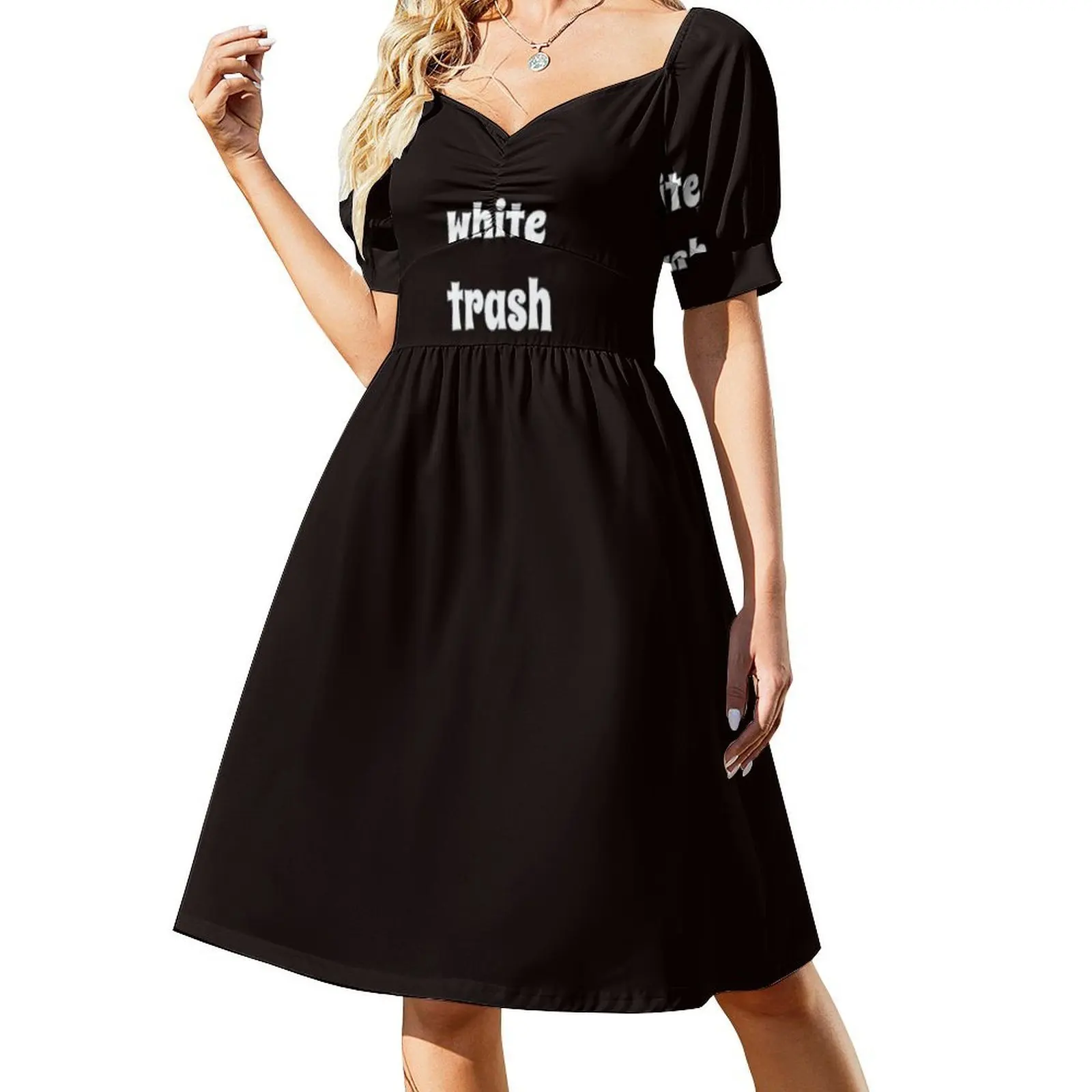 فستان كاجوال على الطراز الكوري بحروف بيضاء من القمامة البيضاء للنساء فساتين بسيطة يومية للمكتب للسيدات قمامة بيضاء مضحكة سياسية