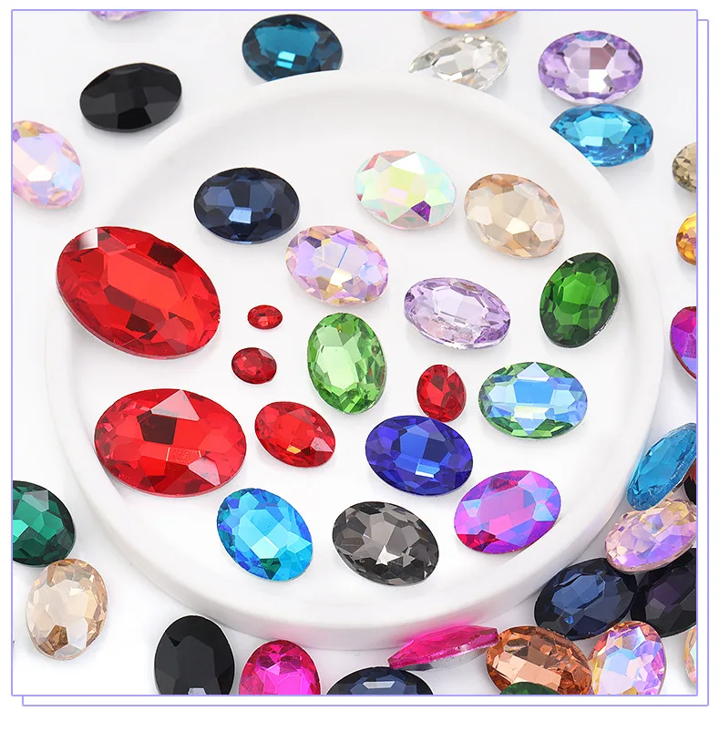 

10/20/50Pcs Pointed Back Oval Glass Rhinestones Colorful Crystal Charms for DIY Jewelry Crafts Dress Bag Phone Decoration