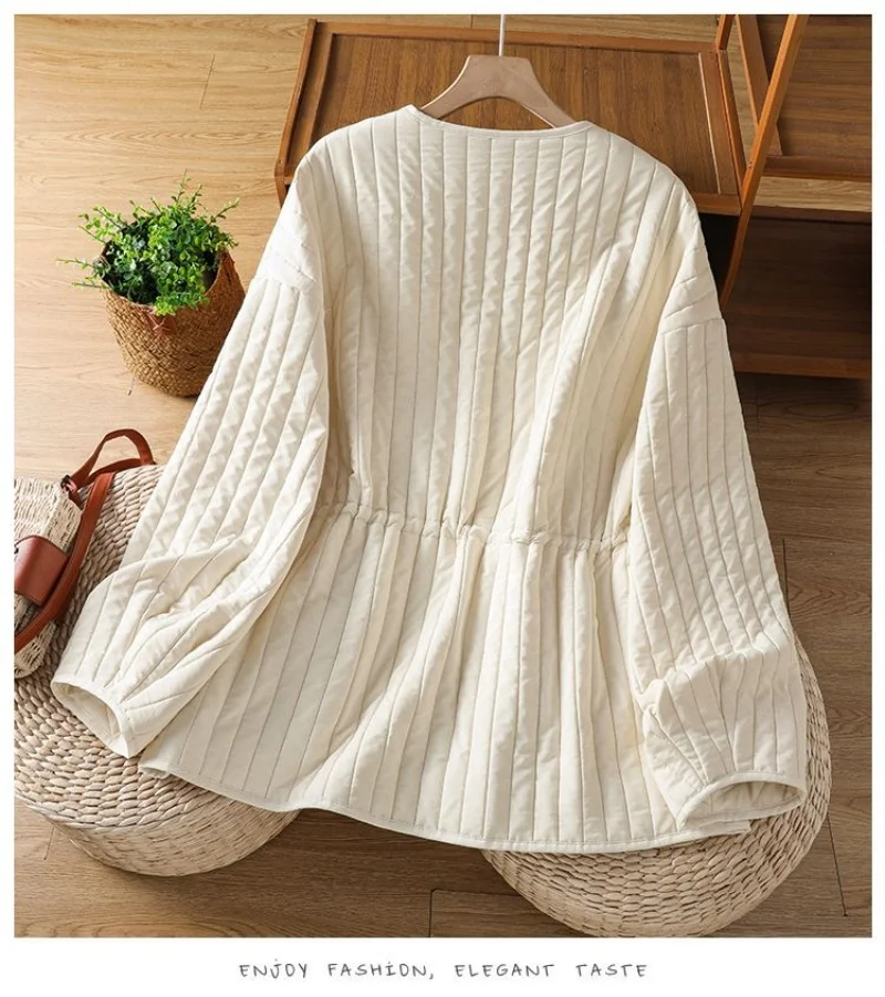 Giacca trapuntata coreana semplice Abbigliamento in cotone caldo per cappotto leggero girocollo casual autunno inverno da donna w1489