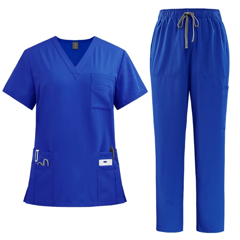 New Arrival V-Neck Scrub Set Two-Piece Design with Pockets Straight Leg Pants Professional Uniform for ICU Medical Center