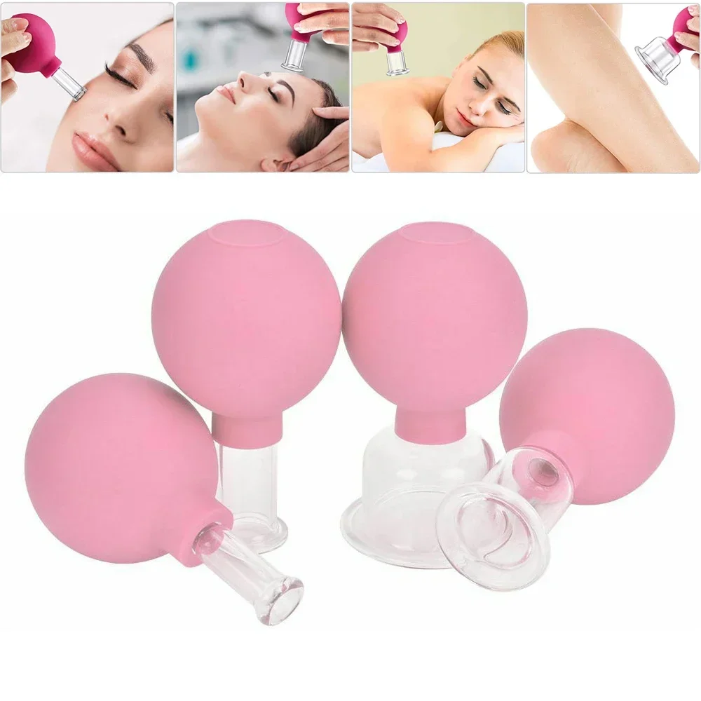 4PCS Health Massage Vacuum Cupping Cups Set Rubber Head Glass Anti Cellulite Massager Chinese Therapy Facial Cupping Cans