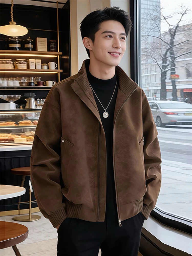 

Мужская утепленная куртка-бомбер в американском стиле из искусственной кожи, весна 2026, повседневная, с длинными рукавами, на молнии