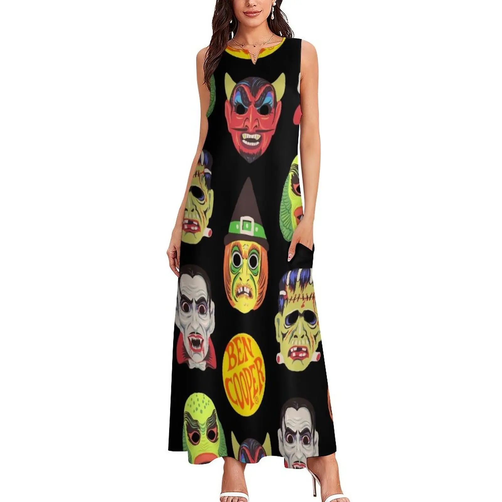 Vintage Halloween Masks Long Dress women