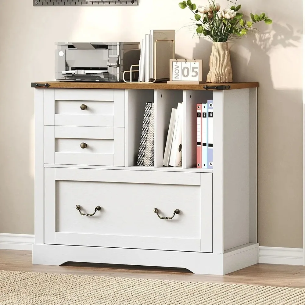 

Farmhouse File Cabinet for Home Office, Lateral Filing Cabinet with 3 Drawers & Folder Organizer, Office Storage Cabinet for A4