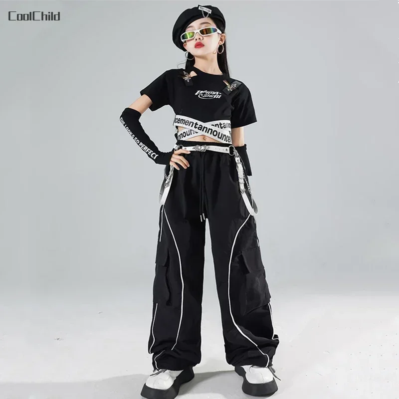 Hip Hop Kids Crop Top Street Dance Cargo Pants Pleated Skirts Girls K-pop Streetwear Children Jazz Costumes Stage Clothes Sets