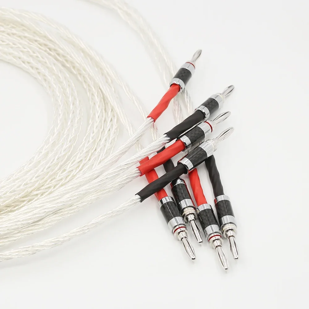 زوج كابل مكبر صوت فضي 8AG سلك مكبر صوت من ألياف الكربون Hifi