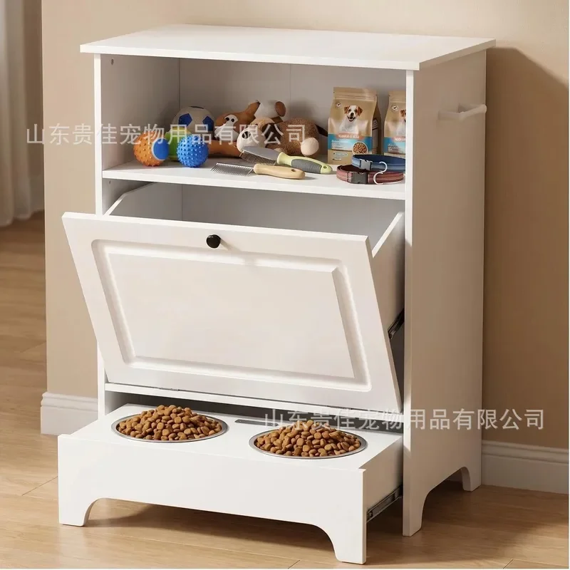 Wooden Dog Feeding Cabinet Pet Food Station Double Bowl Cat Dog Feeder Raised Pet Dish Rack Furniture