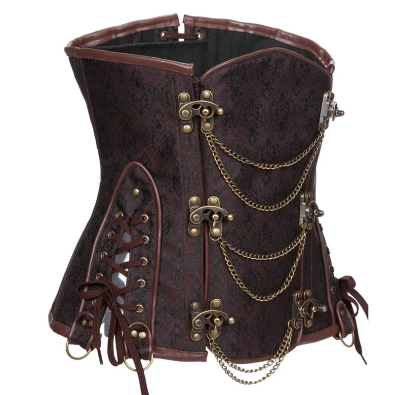 Brown Steampunk Underbust Corset Steel Boned Waist Trainer Women Shapewear Bustiers & Corsets Gothic Clothes Vintage Korsett