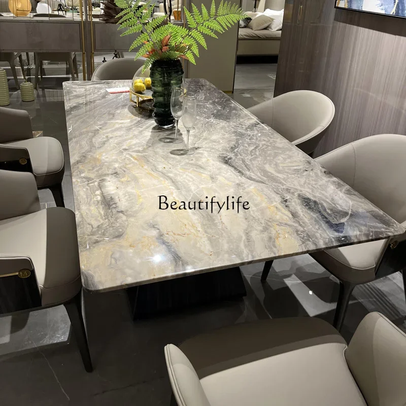 

Italian light luxury solid wood marble surface dining table and chair combination villa restaurant rectangular table