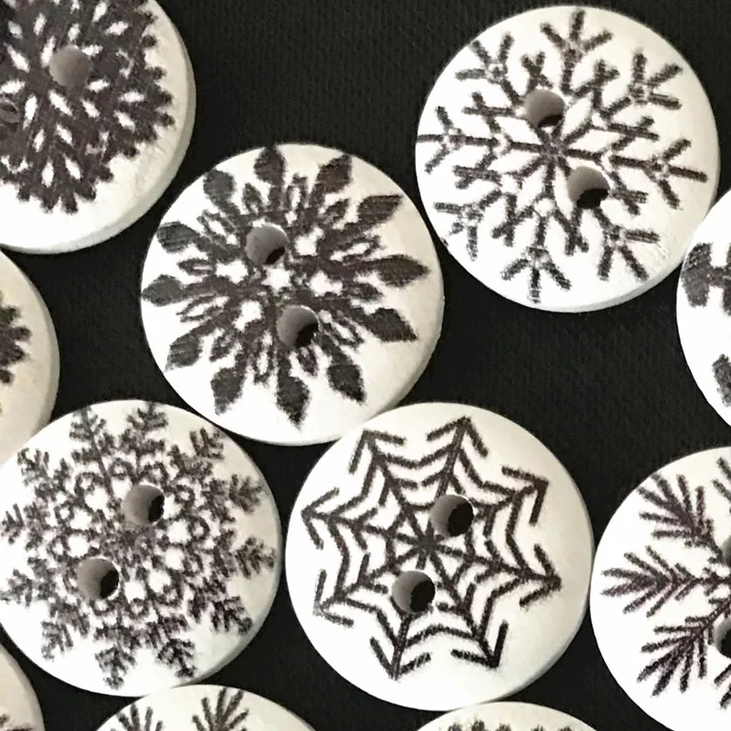 500PC Snowflake Round Wood Buttons Sewing Scrapbooking Gift Handwork Home Clothing Decor 15mm Crafts Accessories Sewing Buttons