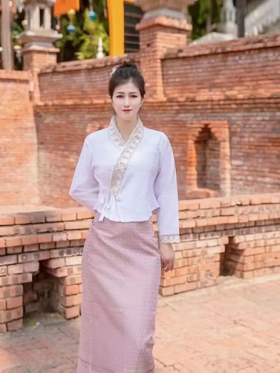 Thai Buddhism Zen Tea Party Clothes YunNan Xishuangbanna Dai Clothing Literature And Art Fresh Style Suit Blouse + Skirt