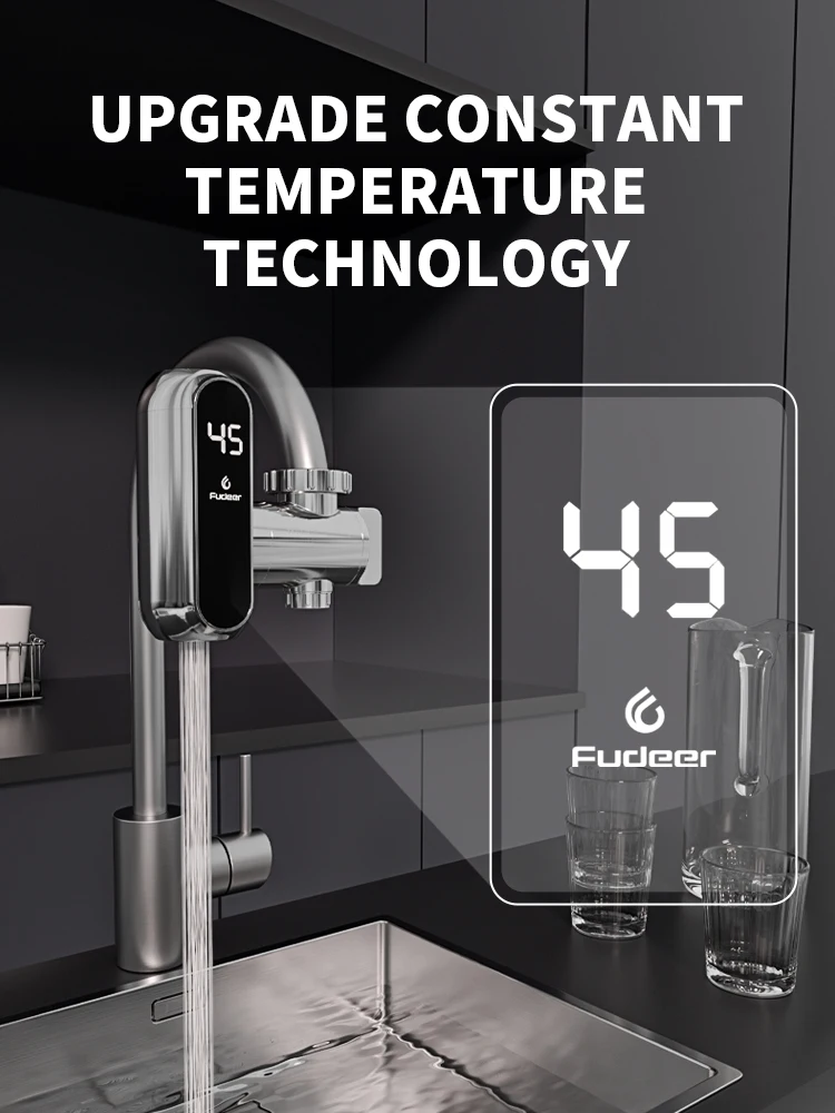 Fudeer Electric Kitchen Water Heater Tap Instant Hot Water Faucet Heater Cold Heating Faucet Tankless Instantaneous Water Heater