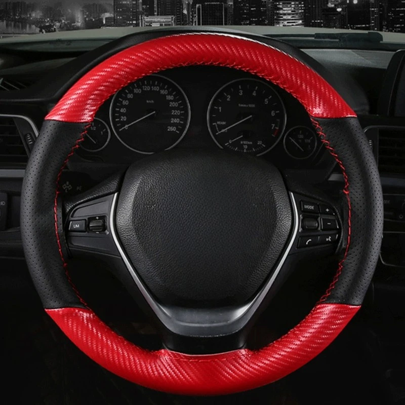 15 inch/38 cm Soft Fiber Leather Car Steering Wheel Cover Anti-slip Steering-Wheel Braid Stitch On Wrap With Needle Thread