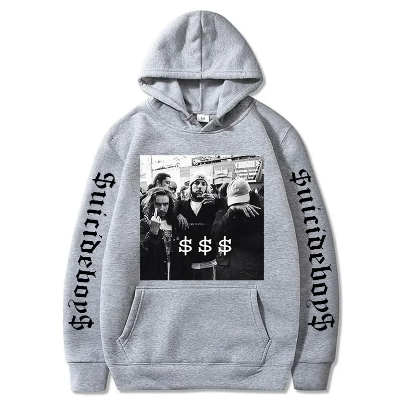 Suiciddeeboys Print Hooded Sweatshirt Long Sleeve Pullover Inside Fleece Front Pocket New Popular Street Fashion Streetwear