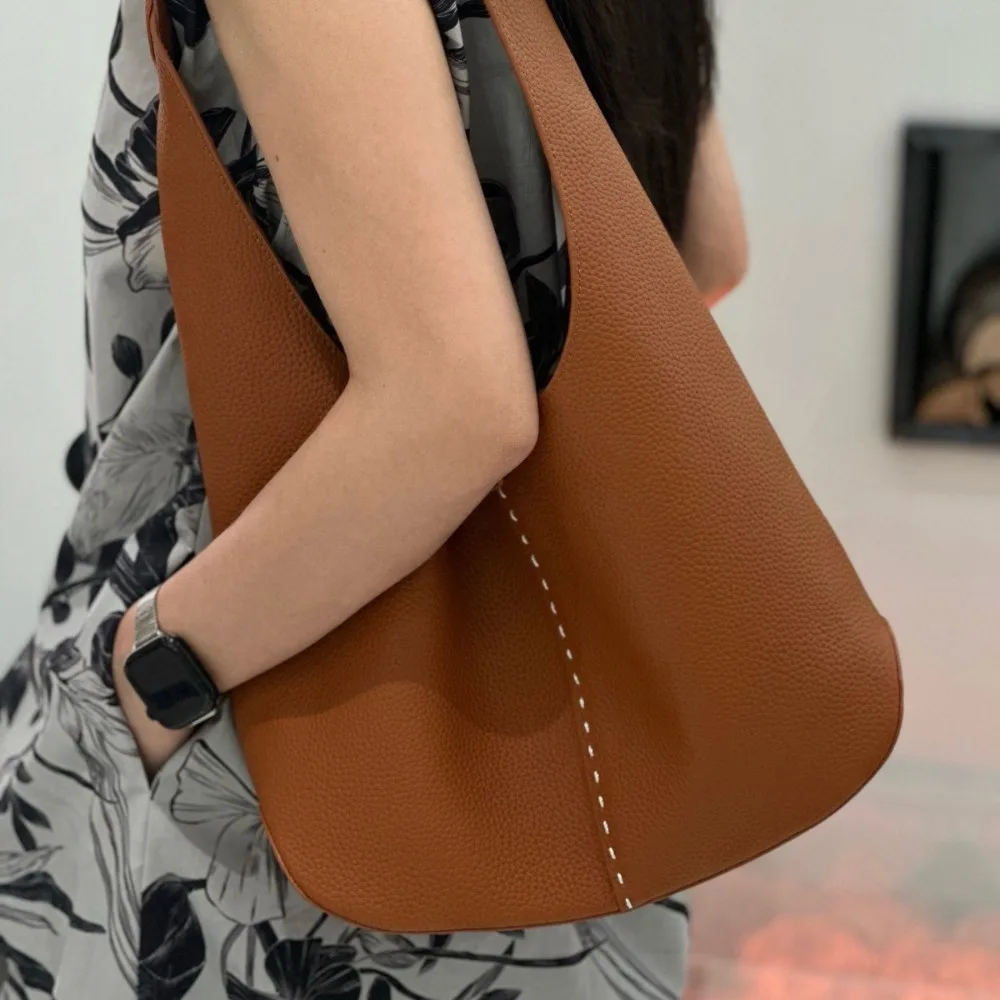 

High-texture First-layer Cowhide Large-capacity Bag Women New Fashionable Soft Leather Single Shoulder Underarm Casual Tote Bag