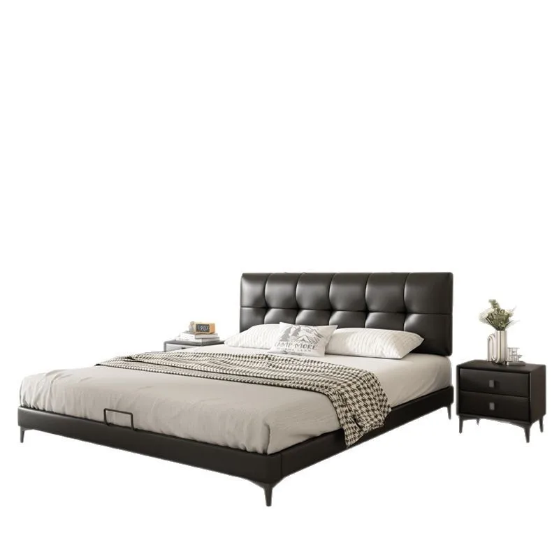 

Minimalist master bedroom double bed light luxury soft bag leather art bed small flat edge bed