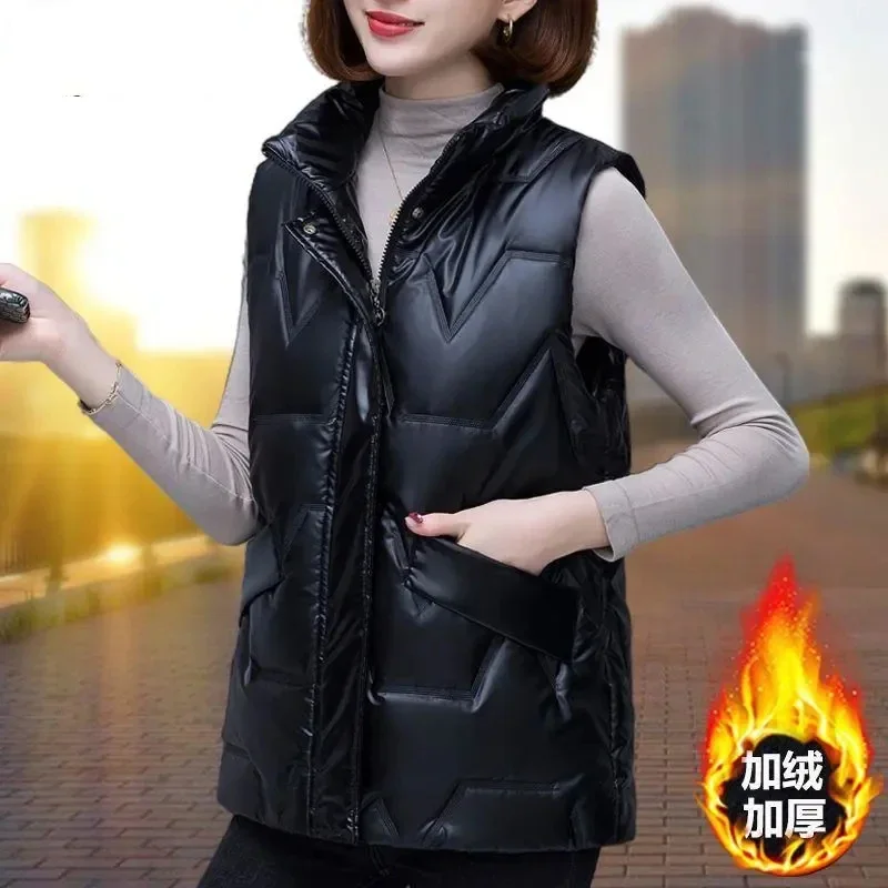 

Women's down Cotton Vest Winter Short Parka Casual Velvet Padded Warm Waistcoat Waterproof Sleeveless Coat for Ladies