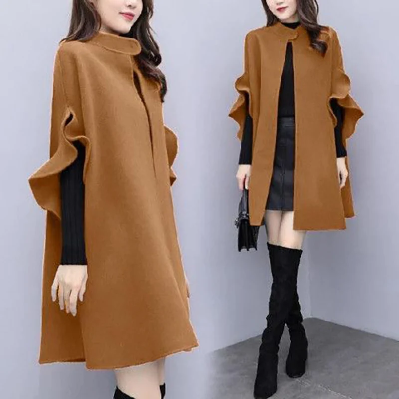 Mode Effen Kleur Losse Vlindermouw Poncho \'S Dameskleding 2023 Winter Nieuwe Oversized Casual Tops Voor Forens Warme Jassen