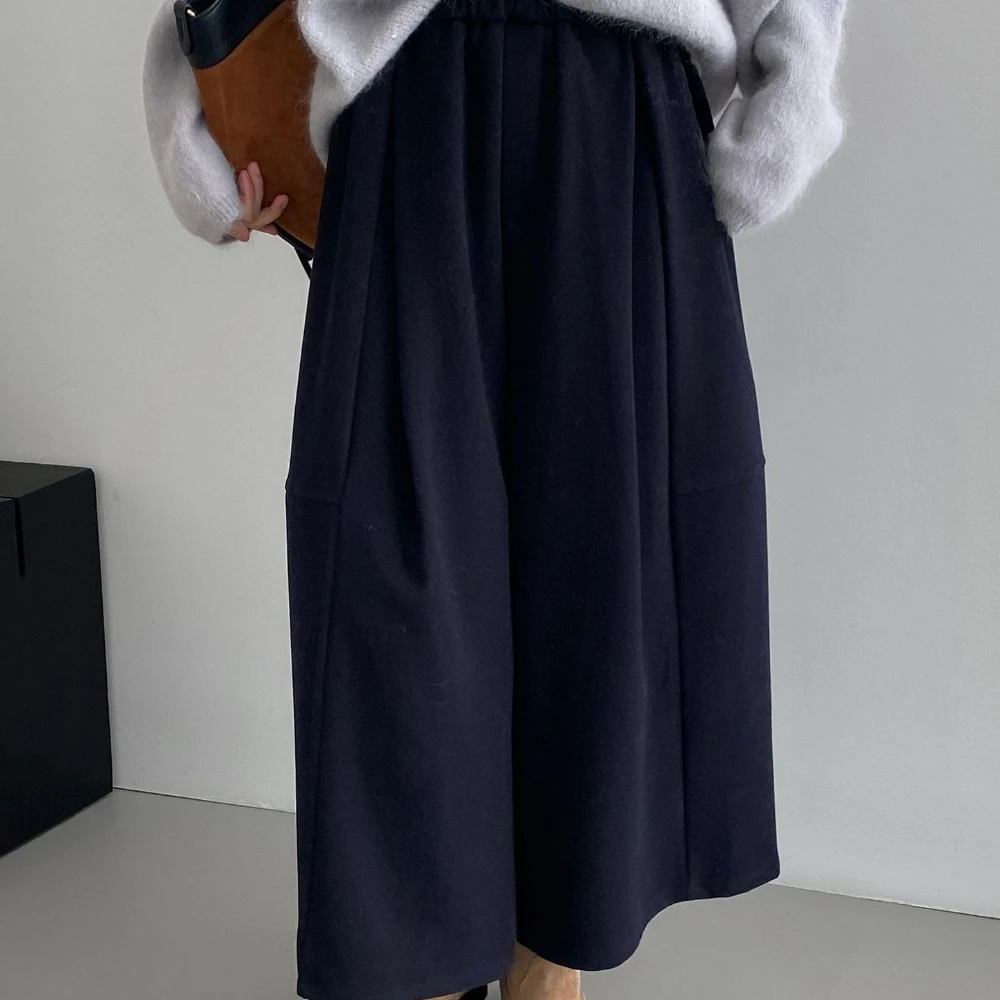 TWOTWINSTYLE 솔리드 스플라이스드 폴드 한국 스타일 바지 여성용 하이웨이스트 루즈 미니멀리스트 캐주얼 와이드 레그 팬츠 가을 패션