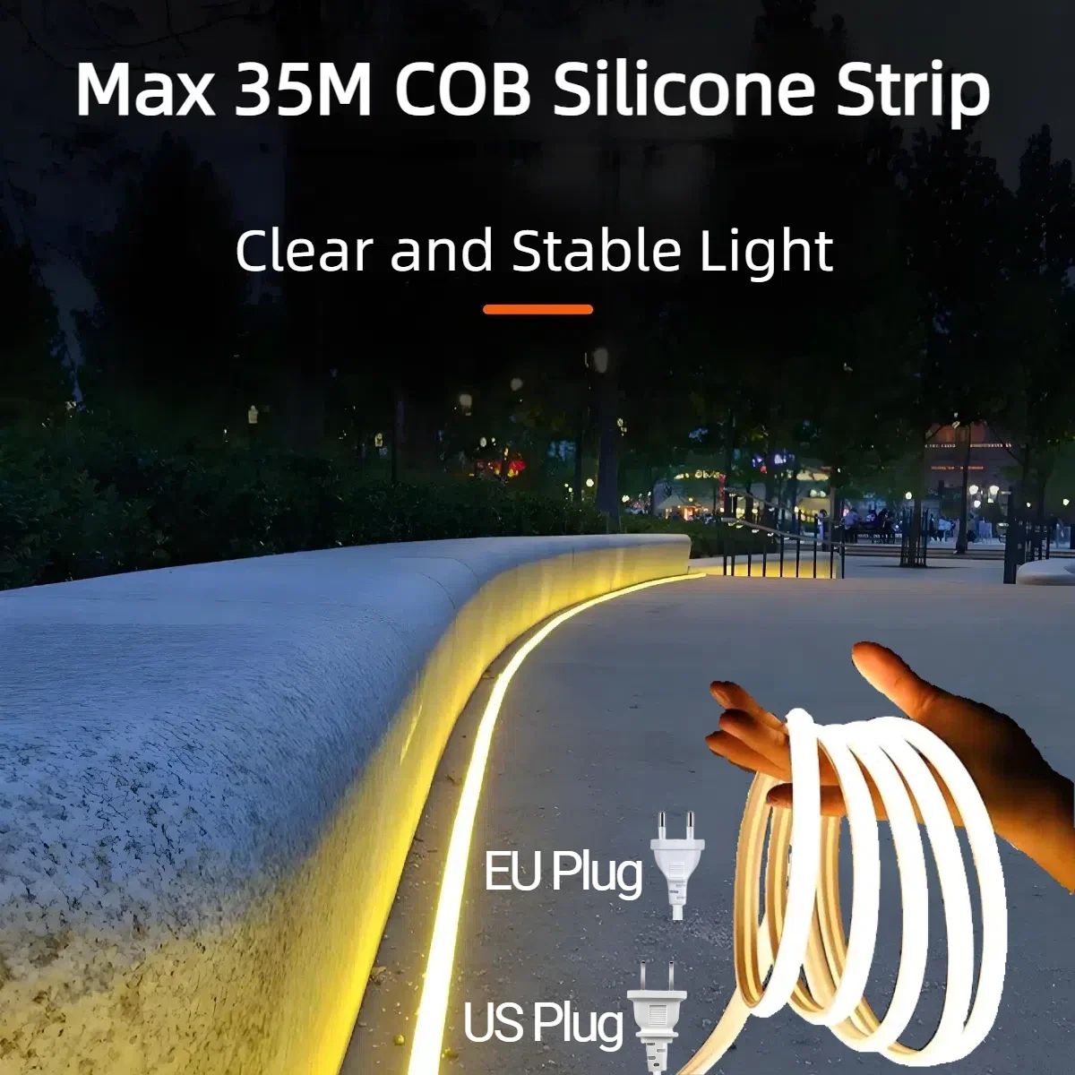 35M 20M Set COB LED Silicone Tube Strip Light EU 220V Standard Waterproof High Lumen For Outdoor Villa Garden Swimming Pool Yard