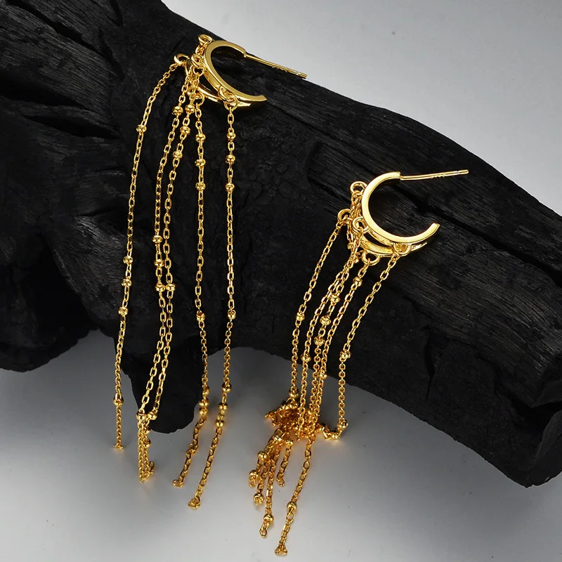 F.I.N.S الأصلي الفاخرة S925 فضة طويل الشرابة إسقاط أقراط النساء معلقة شرابة Lins هندسية ثقب الأذن مجوهرات