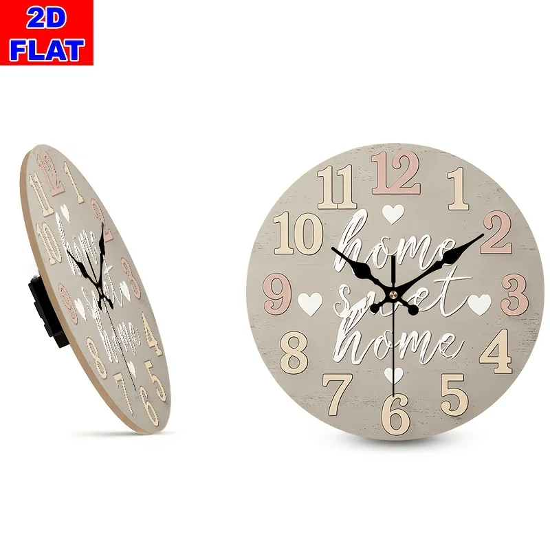 2D Flat. 1pc, Minimalist Nordic Style Wooden Wall Clock Home Decorative Silent Hanging Timepiece for Living Room Bedroom Desktop, 12-inch Round Non-Ticking Clock Perfectly Suited to Bedrooms, Livings Rooms, Offices, Kitchens, and Baths (AA Batteries