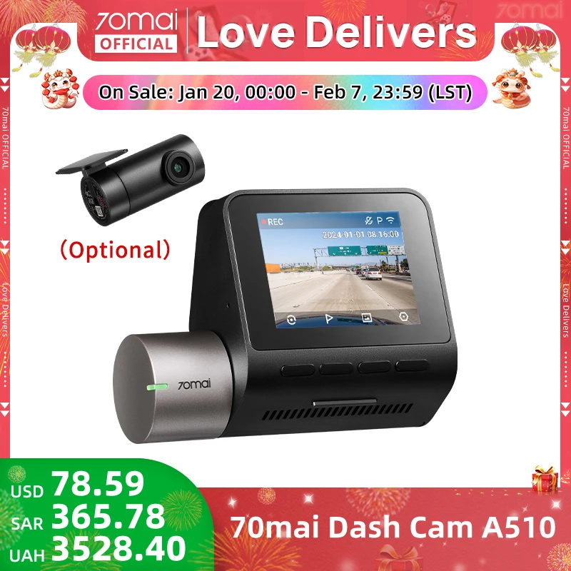 2024 New 70mai Dash Cam A510 1944P HDR GPS ADAS 4G Connectivity 70mai 4G Front Cam A510 Car DVR 24H Parking Support Rear Cam