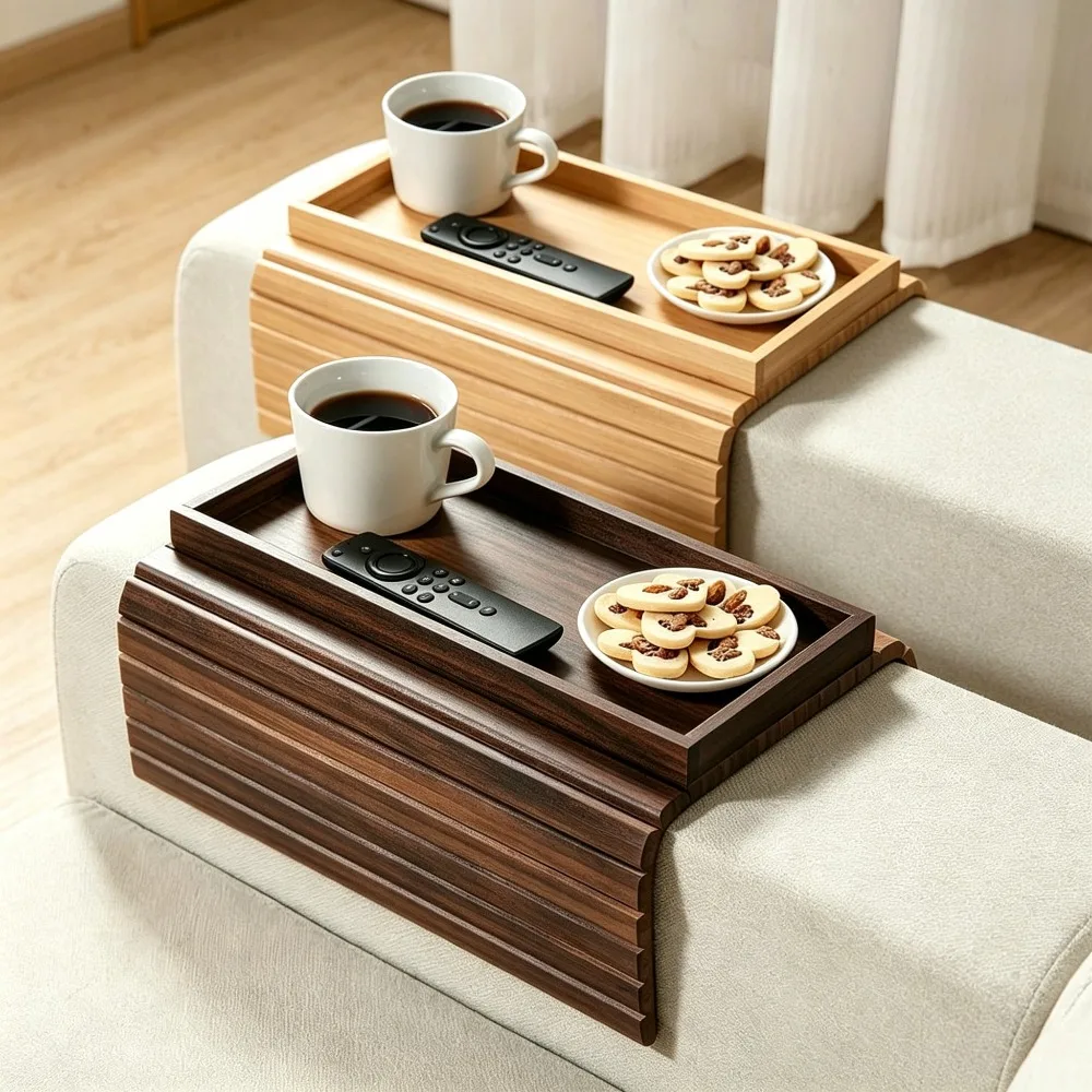 Decorative Tray Bamboo Foldable Sofa Armrest Tray for Home Living Room Decor Natural Bamboo Couch Arm Table Snack Coffee Tray