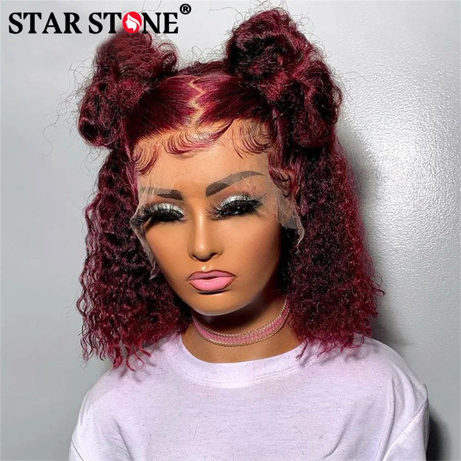 99J Red Colored Kinky Curly Wig Human Hair 13x4 Burgundy Black Short Bob Lace Front Human Hair Wigs For Women Short Deep Curly