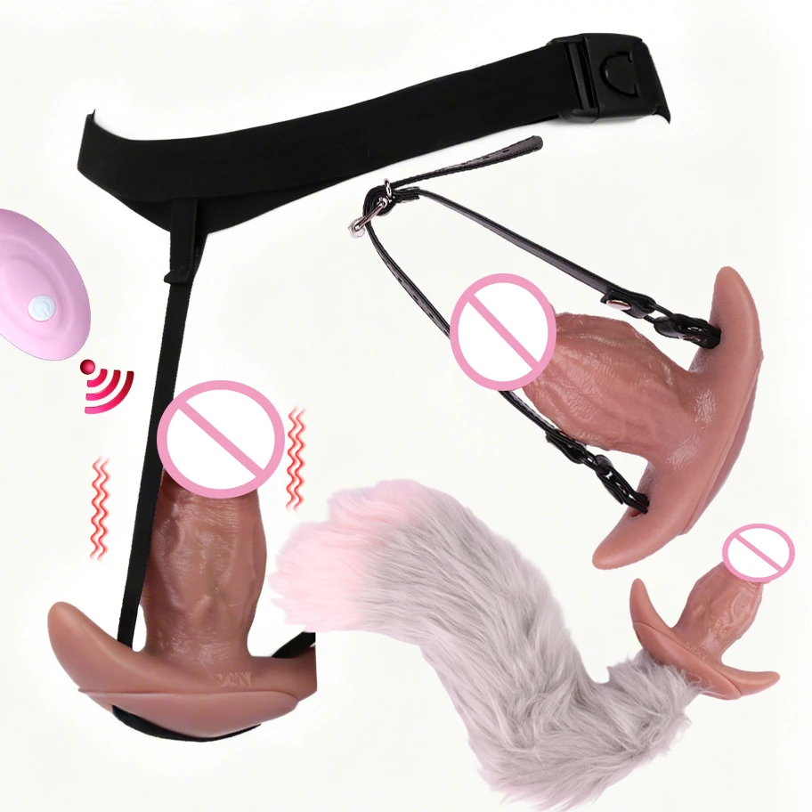 FAAK Wearable Nude Butt Plug Adjustable Harness Prostate Massager Wireless Control Vibrating Silicone Strap on Dildo  Sex Toy