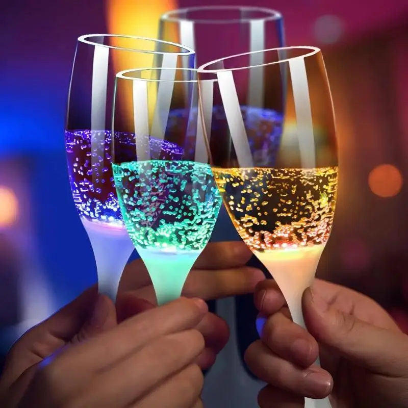 LED Light Up Cups Wine Champagne Flutes Party Favors Adults Colored Plastic Champagne Flutes Drinking Glasses Glow in 1pc