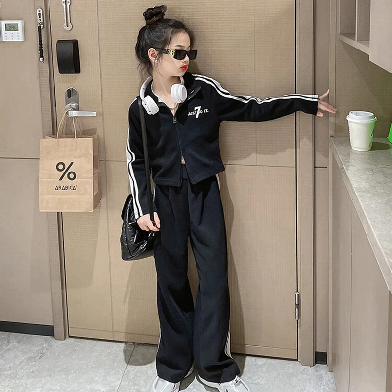 2023 New Fashion Girls Outfits Set Children\'s Teen Big Kids Spring Autumn Loose Sports Two-piece Suit Tracksuits for Children